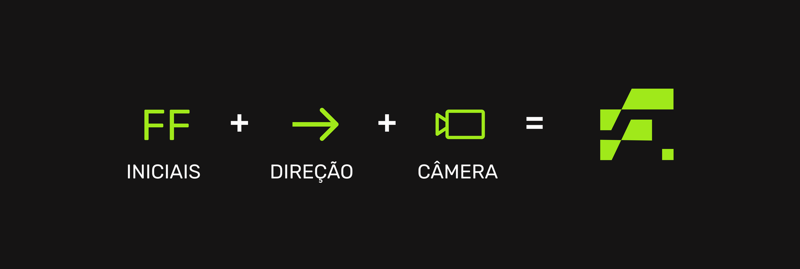 As iniciais FF, mais uma seta de direção, mais uma câmera, formam o símbolo da FF